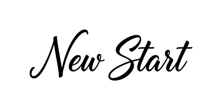 New Start. lettering and all elements in black. Vector style. AWhite background. Pure white background. Perfect isolation and visual consistency. Elegant