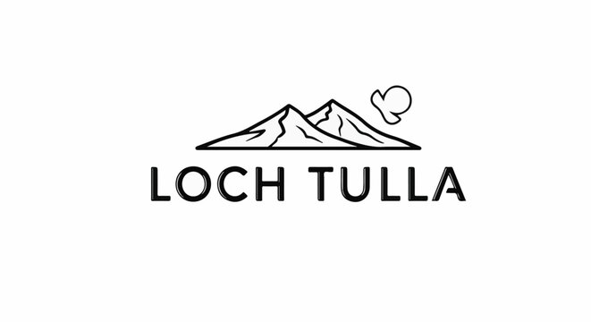 Black and white logo with mountains and text