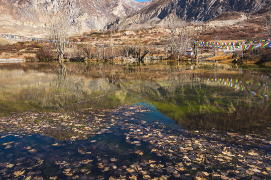 Lake in Muktinath. Himalaya mountains of Nepal,