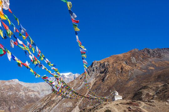 Gompa in Muktinatn. Himalayan mountains of Nepal. Annapurna circuit trek.
