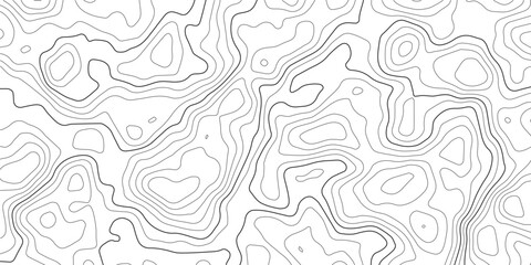 Fototapeta premium Topographic map pattern with black contour lines on a white background representing elevation changes and terrain geography in a repeating style