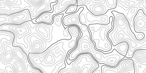 Fototapeta premium Topographic map contour lines pattern with black wavy lines on a white background representing elevation levels and terrain mapping data