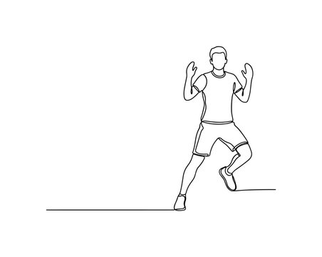 Jumping Jacks. Minimalistic one-line drawing person doing jumping jacks as warm-up, continuous single black line on white background, simple outline style, no