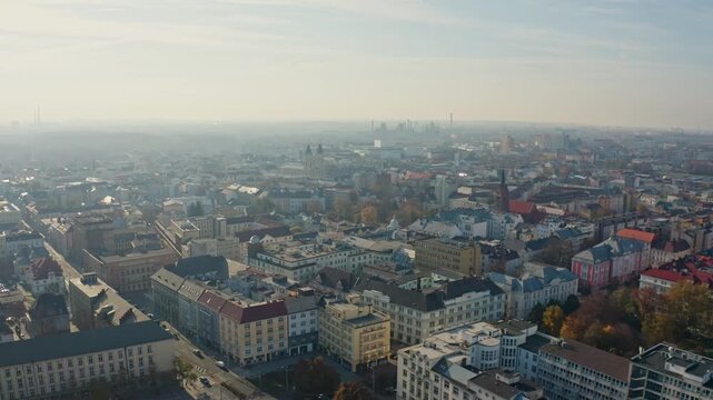 Drone shot over bulidngs city center ostrava