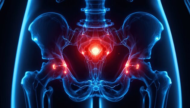 Detailed Illustration of the Human Pelvis and Lower Spine with Focus on Potential Pain Points