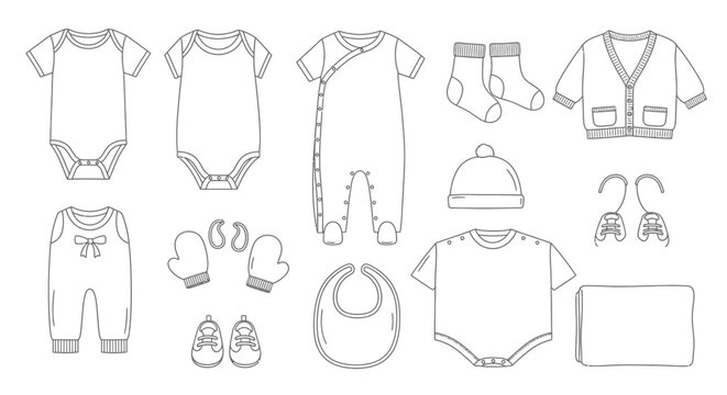 Baby clothes and accessories line art 2.