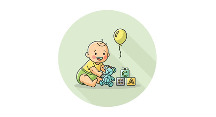 Fototapeta premium Cute baby playing with toys and balloon.