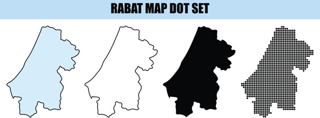 Fototapeta premium Rabat Map Dot Set showing city silhouette and outline shapes in various styles