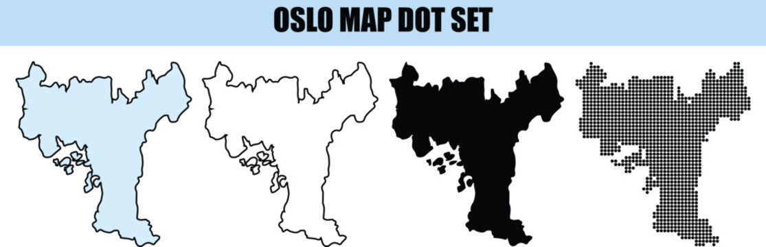 Oslo Map Dot Set showing City Silhouette and Outline Styles for Graphic Design