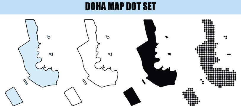 Doha Map Dot Set showing Qatar capital city outline and pixelated shapes