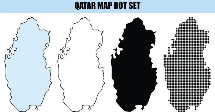 Qatar Map Set with Silhouette Outline and Pixelated Grid Styles