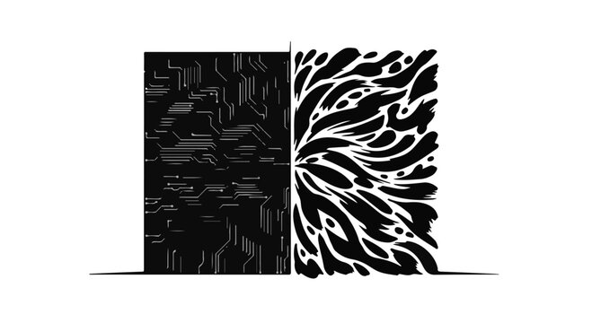 Split screen with circuit board and tree design