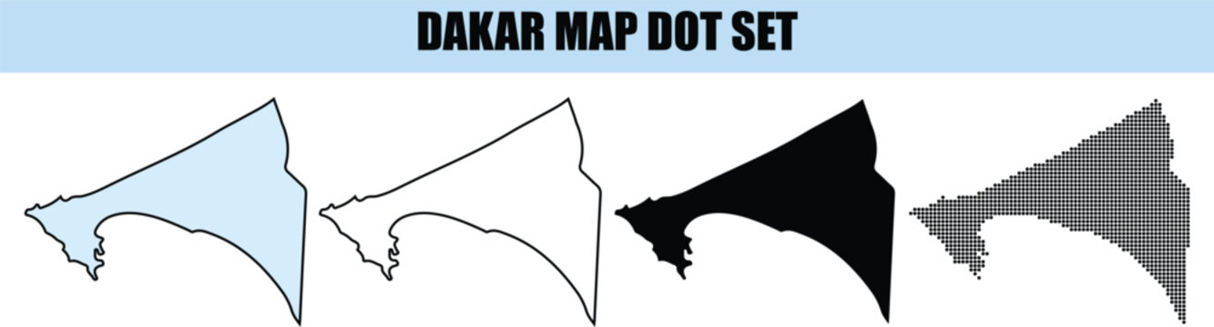 Dakar Map Dot Set showing Senegal capital city silhouette in various graphic styles