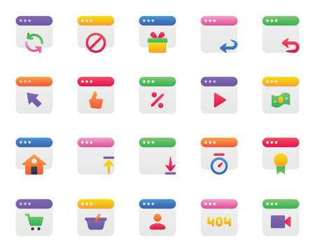 Gradient color icons set for Webpages, websites, browser, window