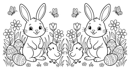 Fototapeta premium a4 colouring page bunny painting an easter egg. ready to print on standard A4 paper.