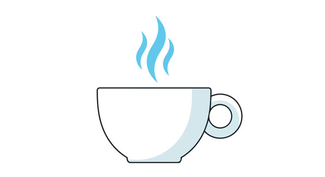 A stylized illustration of a white teacup with wisps of blue steam rising upwards, evoking warmth and comfort