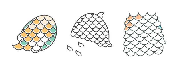 Three cartoon fish scale patterns and textures on white background © SulaimanIslam