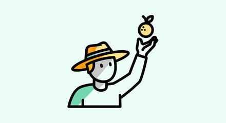 Fototapeta premium Man in hat holding an orange.