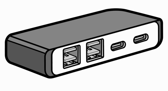 USB hub with multiple ports closeup.