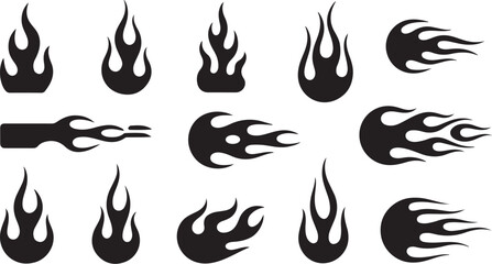 Obraz premium Black Flame Icons Vector Fire Flame Silhouettes Set of vector design on transparent background.