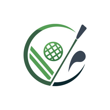 Modern logo featuring a stylized tennis racket and ball with green and black design elements