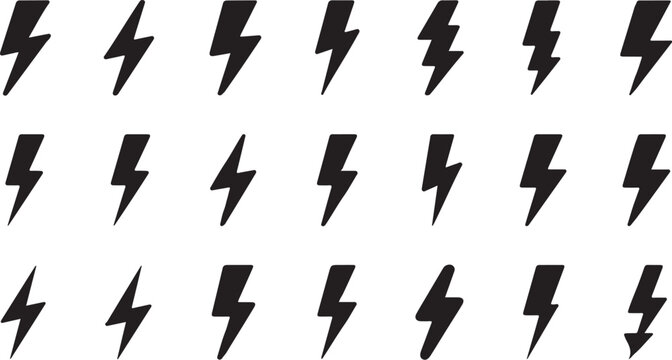 Lightning Bolt Pattern Black Outline Vector Graphic Design Set of Vector design on transparent background.
