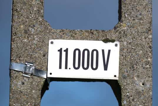 High voltage 11000 V electricity pylon warning sign