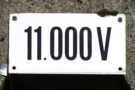 High voltage 11000 V electricity pylon warning sign