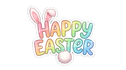 Fototapeta premium Colorful happy easter greeting with bunny ears and egg on white background