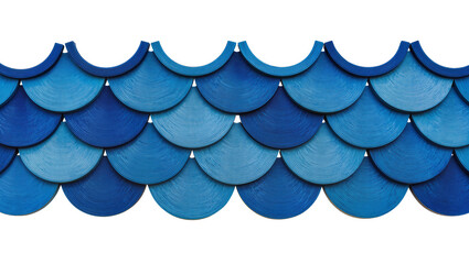 Layered blue fish scales arranged in a wavy pattern showcasing a textured surface, isolated on transparent background for decorative design elements © Aline