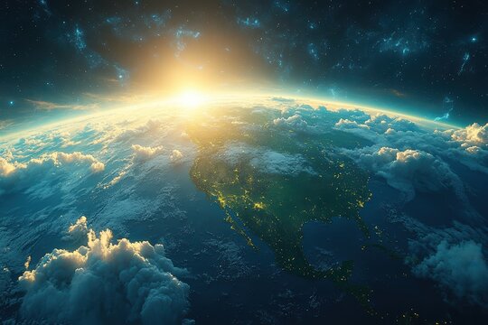 Graphic layout for advertising featuring planet Earth from space in high detail