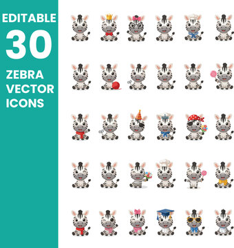 set of vector zebra icons set