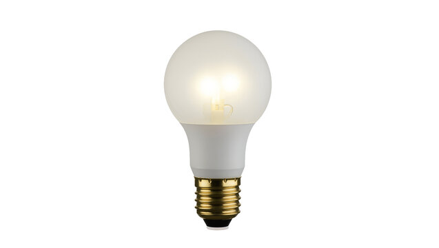 Modern frosted glass light bulb with standard screw base, isolated on transparent background for energy efficiency and sustainable lighting concepts