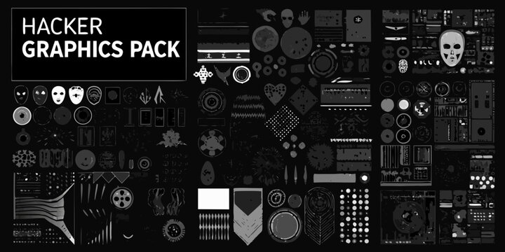 A collection of monochrome graphics and design elements for digital projects