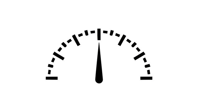 Sleek black speedometer gauge with evenly spaced markings indicating maximum velocity, isolated on transparent background for automotive design