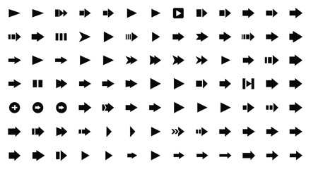 Naklejka premium Extensive black vector arrow icons graphic design set for user interface navigation and web development