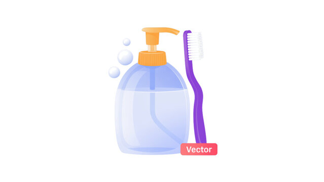 Hand pump soap dispenser with purple pump and red sale tag Vector
