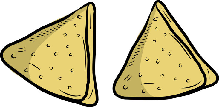 Doodle Samosa Design. Indian Snack Illustration. Crispy Fried Pastry. Handdrawn Street Food Style.