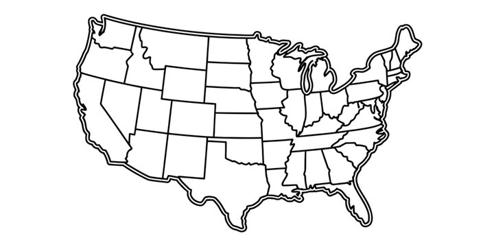 A simple black and white outline map showing the borders of the forty-eight contiguous us states