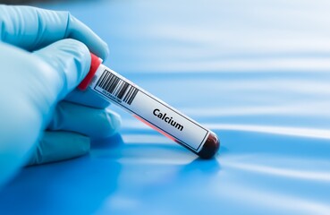 Obraz premium Blood sample tube for calcium test analysis.