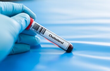 Obraz premium Blood sample tube for cholesterol test analysis.