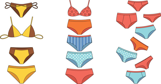 Women underwear vector set with bra and panties colorful lingerie collection for fashion design clothing illustration isolated on white background