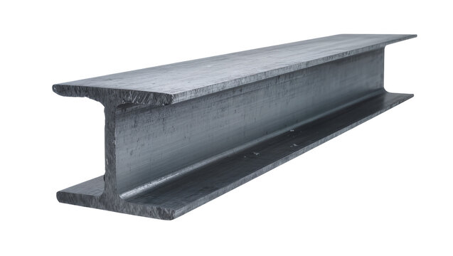 Heavy duty gray steel I-beam construction element, showcasing robust structural support isolated on transparent background for engineering diagrams