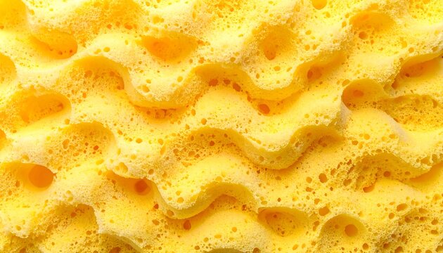 Close-up view of a porous, textured object with a wavy pattern and varying shades of yellow. The object is detailed