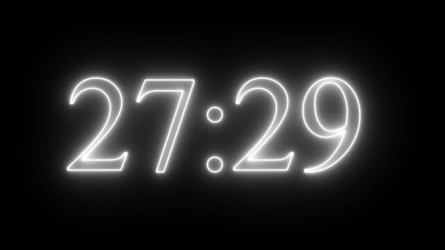 neon 30 minute countdown timer. Countdown timer from 30 to 0 minute time. 30 minute timer on Digital stopwatch
