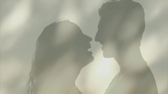 Dynamic interplay of shadows and light revealing an intimate couple's bond