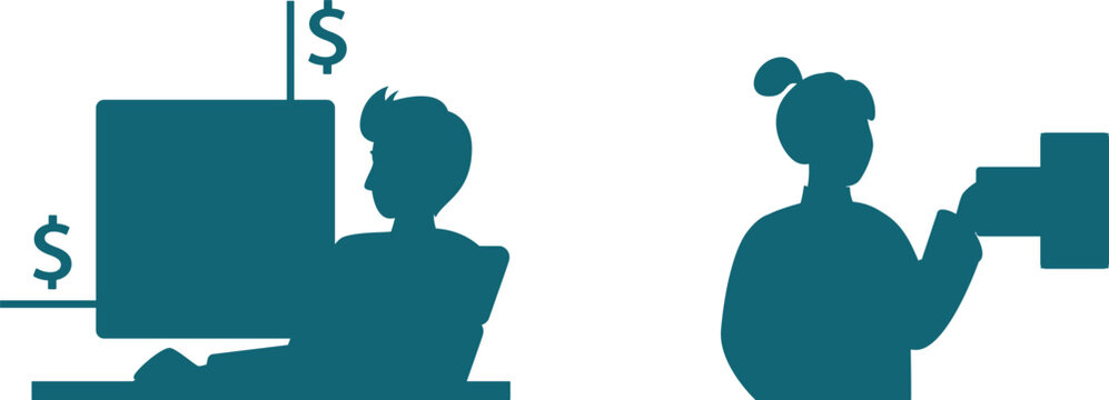 Two individuals engaging in a financial transaction through digital means and mobile payment methods