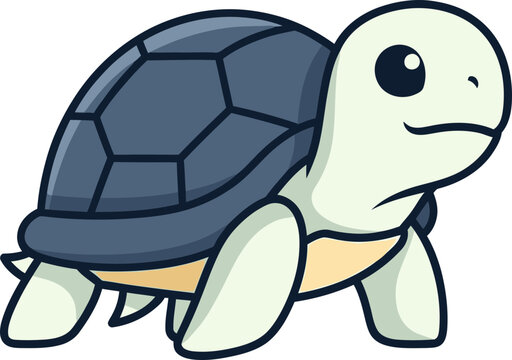 Cartoon turtle with big eyes smiling.