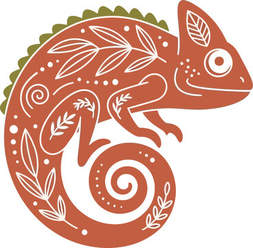 Colorful chameleon with leaf pattern.