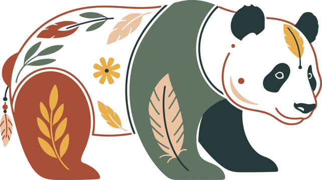 Colorful panda bear with flowers.